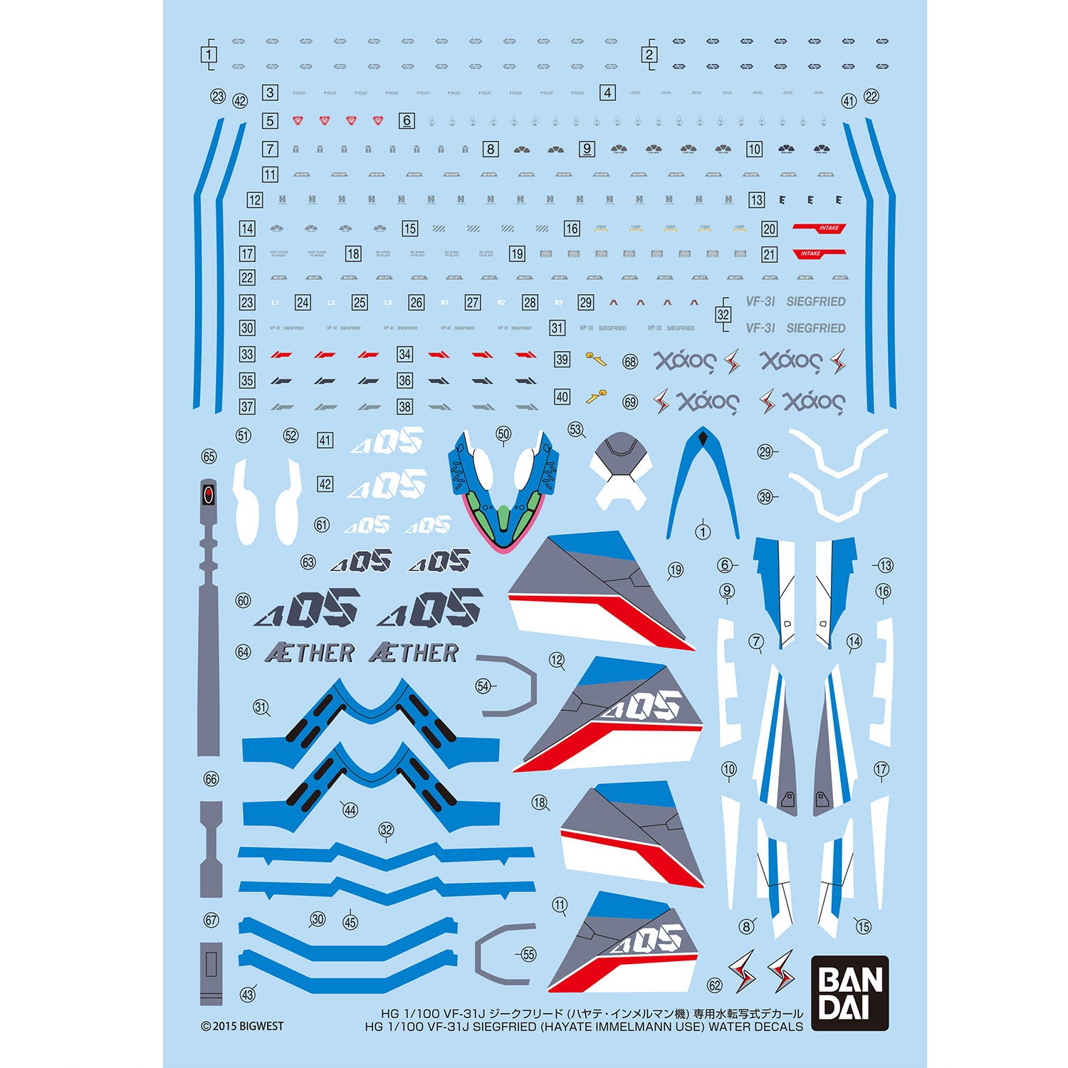 HG 1/100 VF-31J Siegfried (Hayate Immelmann Custom) Water Decals